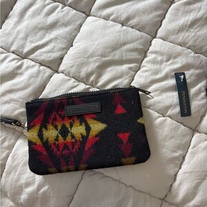 Pendleton Black Wool Wristlet with Red & Yellow Tribal Motif
